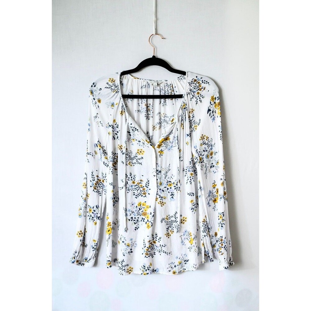 Lucky Brand S White Floral Blouse‎ fairy peasant boho